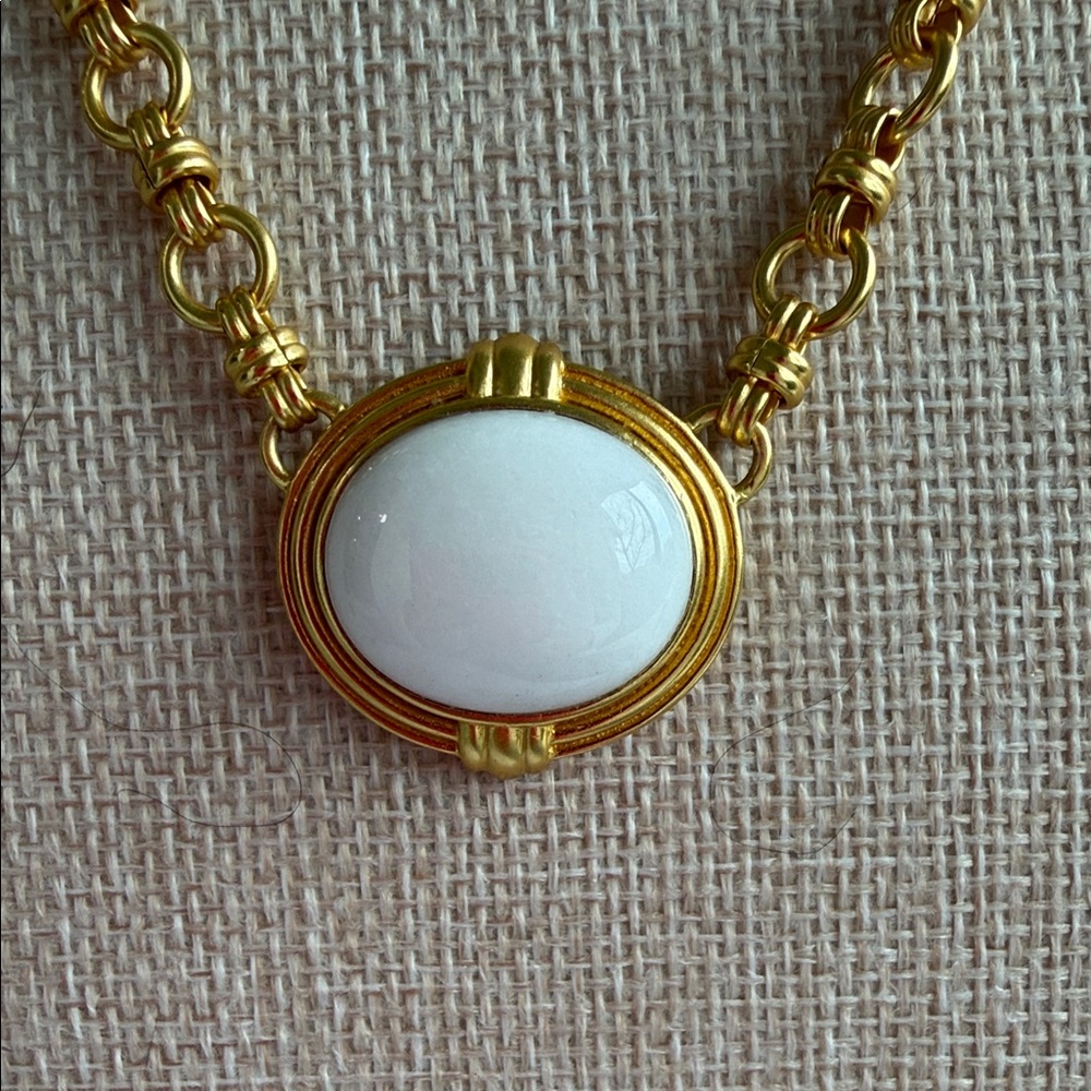 Julie Vos Portofino Necklace with White Oval Cabochon Pendant